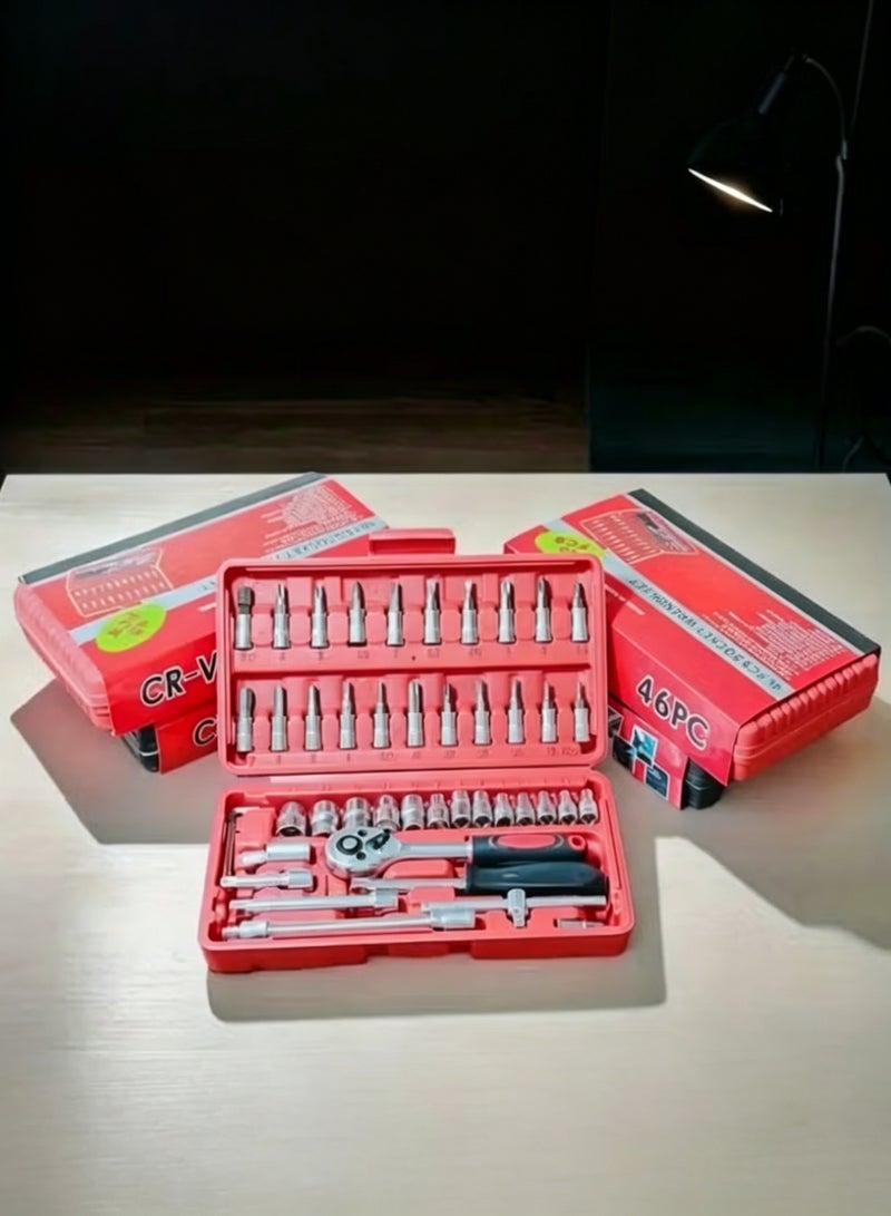 AETHER 46pcs Red Socket Tool Set Carbon Steel Screwdriver Bits Extension Rods Portable Tool Box - Image 4