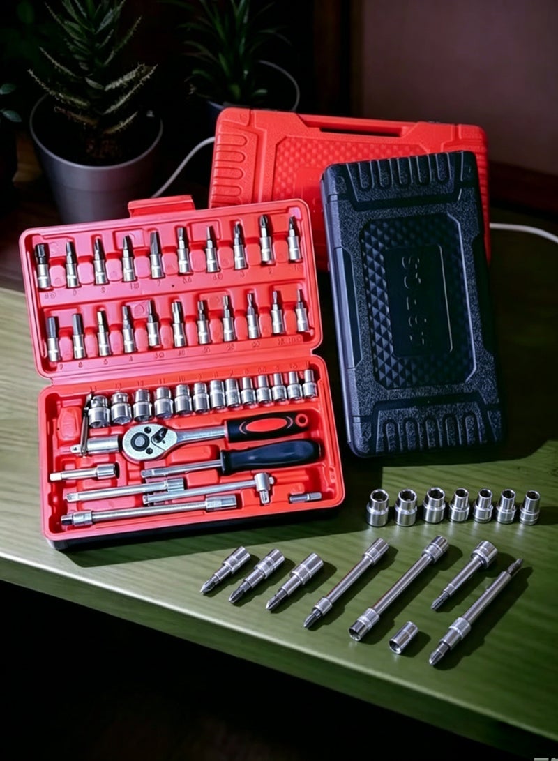 AETHER 46pcs Red Socket Tool Set Carbon Steel Screwdriver Bits Extension Rods Portable Tool Box - Image 2