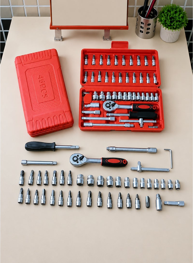 AETHER 46pcs Red Socket Tool Set Carbon Steel Screwdriver Bits Extension Rods Portable Tool Box - Image 3
