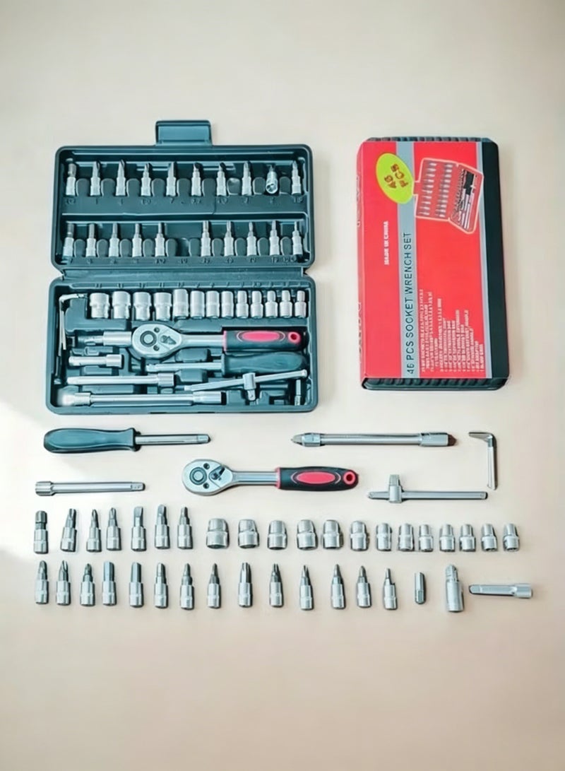 AETHER 46pcs Red Socket Tool Set Carbon Steel Screwdriver Bits Extension Rods Portable Tool Box - Image 5