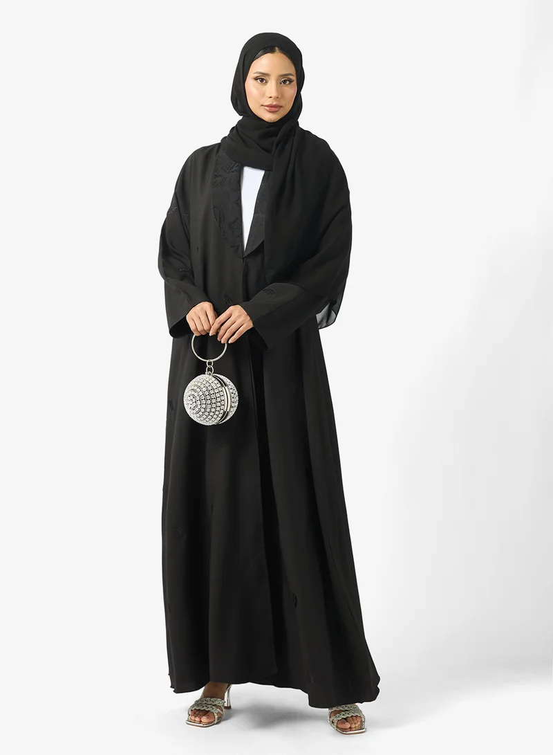 Button Detailed Flared Sleeve Abaya