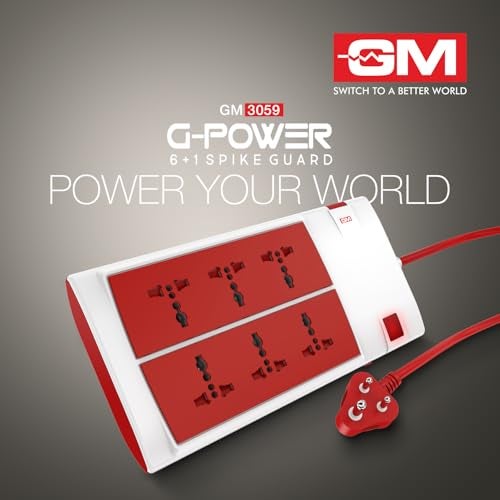 GM 3059 Power Strip | 6 Universal Sockets + Master Switch | 2m Heavy-Duty Cord | Surge Protector | Child Safety Shutters | LED Indicator | Extension Board for Home & Office - Image 3