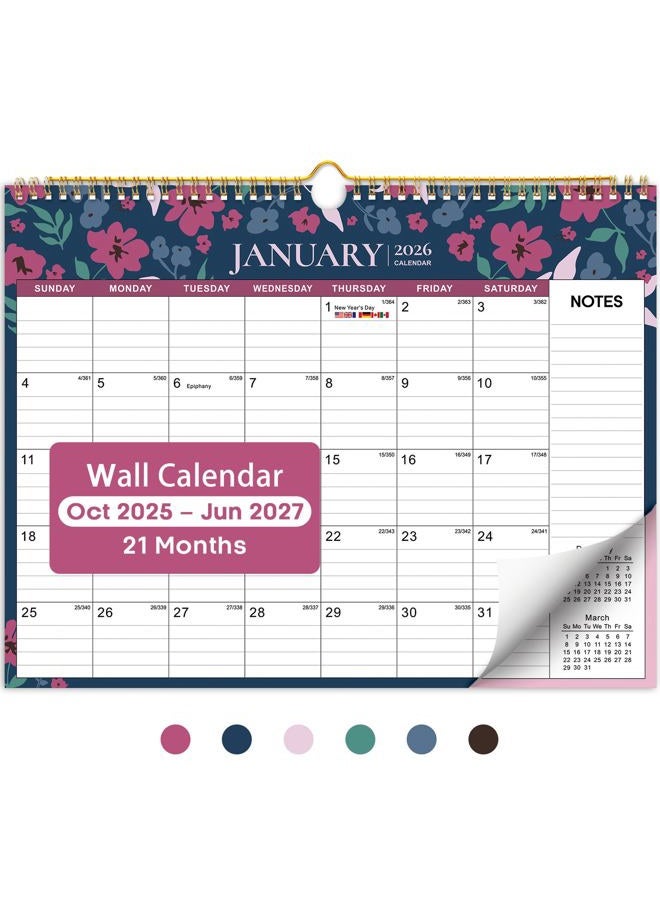 Taja 2026 Calendar, 21-Month Wall Calendar Runs from Oct 2025 to Jun 2027, 11.5" x 14.7",Large Monthly Calendar with Twin-Wire Binding, Perfect for Home or Office -Twilight Petals - Image 1