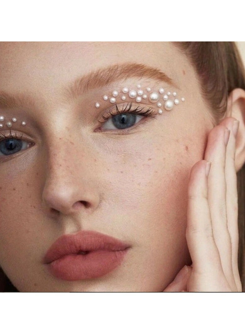 Self Adhesive Pearl Stickers,White Pearls Gems for Eyes Face Nail Temporary Tattoo Gems Jewelry DIY Crafts - Image 2