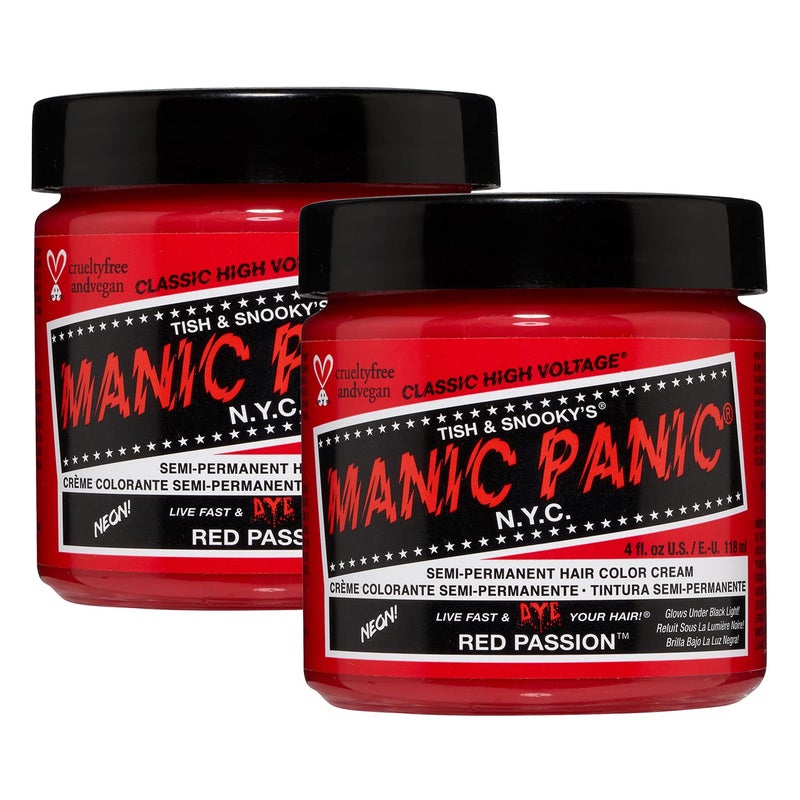 MANIC PANIC Classic Red Passion Semi Permanent Hair Color Medium Cherry Red Hair Dye for Women Men That Lasts 46 Weeks Vegan Ammonia CrueltyFree Create Mix Custom Shades 4oz 2pk
