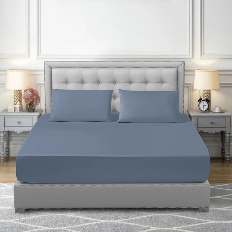 Bedding Fitted Sheet - Fits 180x200 Cm For King Bed - 3 Pcs (1 Fitted Sheet and 2 Pillowcases) - 35 Cm Deep Pocket - Solid Bed Sheet