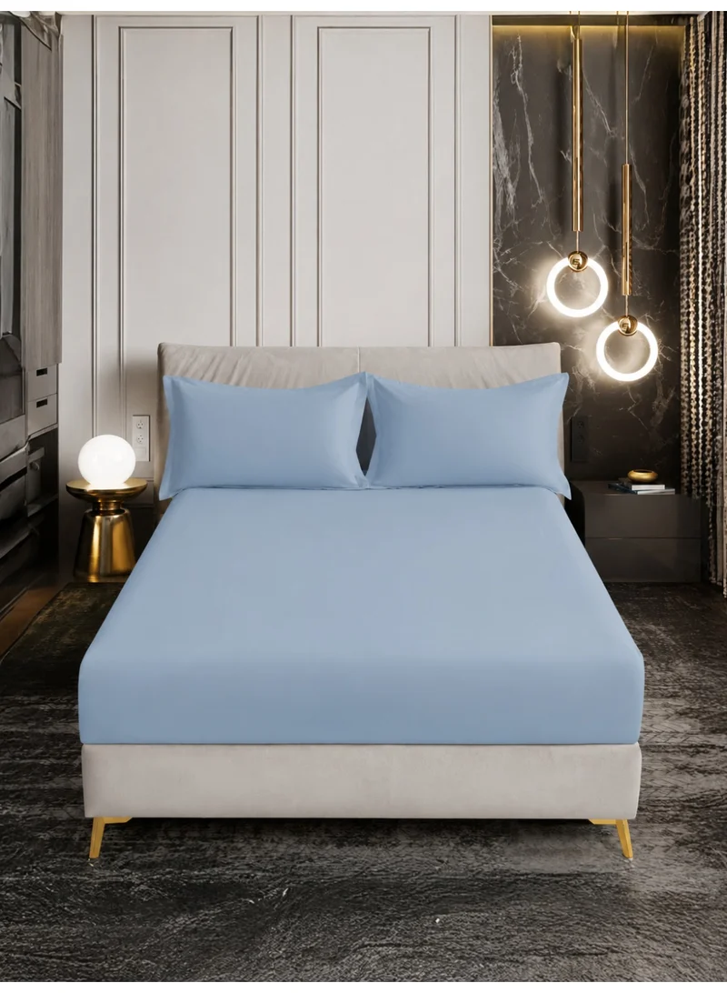 Donetella Bedding Fitted Sheet - Fits 180x200 Cm For King Bed - 3 Pcs (1 Fitted Sheet and 2 Pillowcases) - 35 Cm Deep Pocket - Solid Bed Sheet