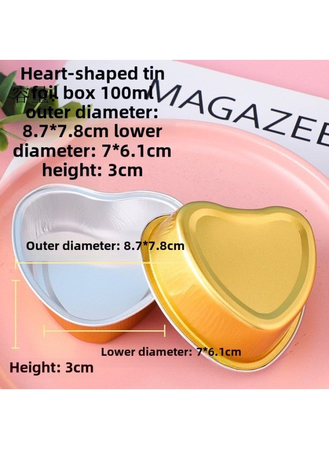 Household Aluminum Foil Tin Paper Box Air Fryer Special Disposable Cake Pudding Baking Mold Small Tin Paper Box Cup-Specifications:Golden Heart-shaped  100ml-Color:Without Cover  - Image 1