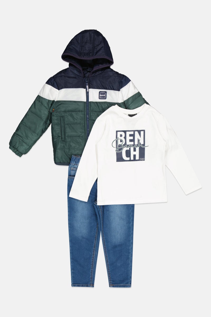 Bench Toddlers Boy 3 Piece Brand Logo Puffer Jacket Set, Multicolor - Image 1