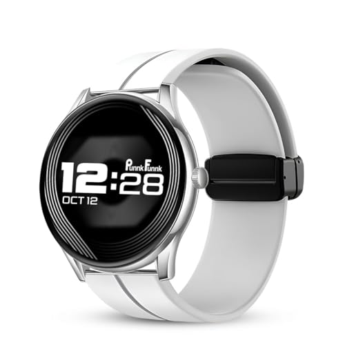 PunnkFunnk Glavito Round Dial Smartwatch 1.49" AMOLED Display, 100+ Sports Modes, IP67, Health Tracking, Bluetooth Calling, Crown Control, 100+ Watch Faces for Men & Women (Magnetic White) - Image 1