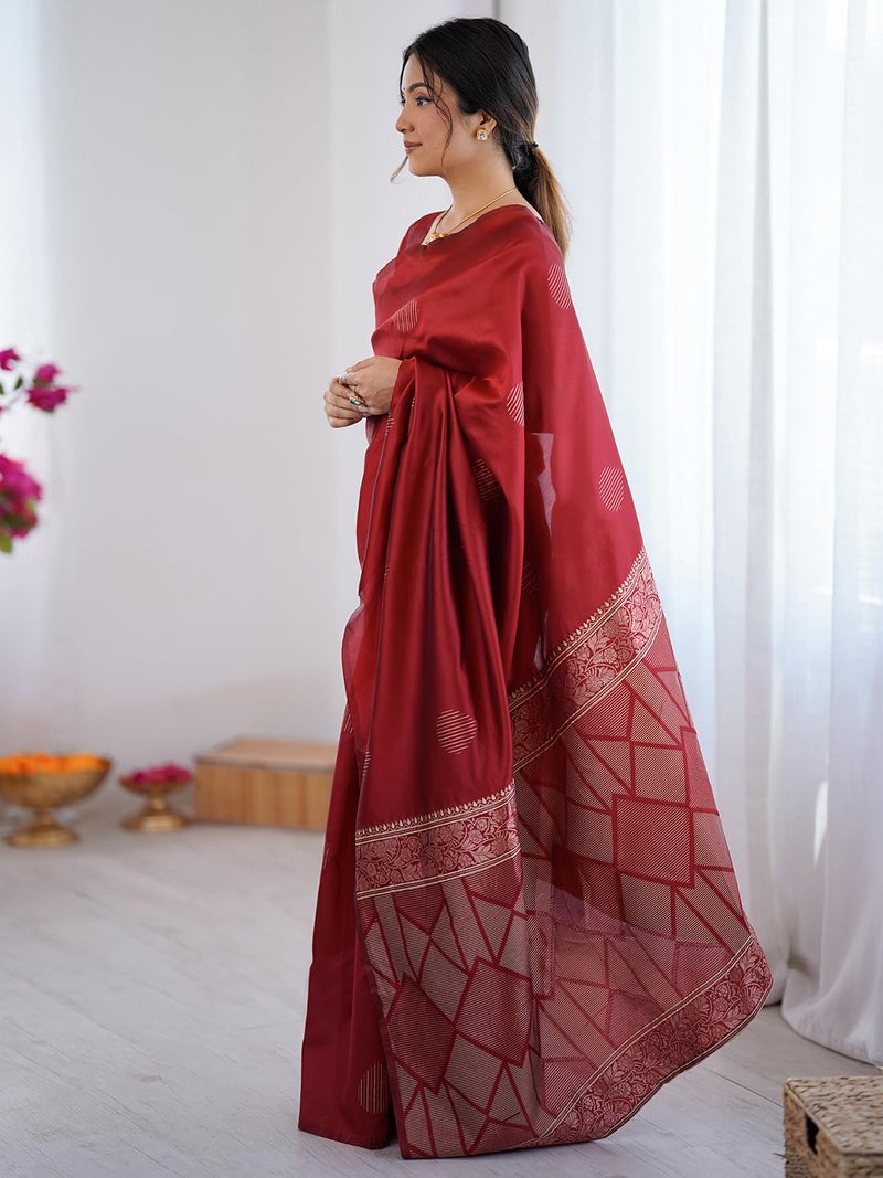 Satrani Women's Weaving Banarasi Silk Saree with Unstitched Blouse Piece (4830S333N_Maroon) - Image 2