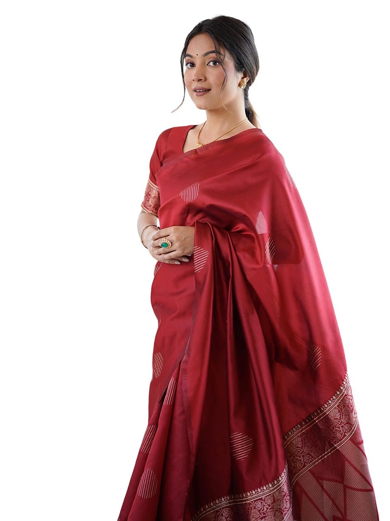Satrani Women's Weaving Banarasi Silk Saree with Unstitched Blouse Piece (4830S333N_Maroon) - Image 1