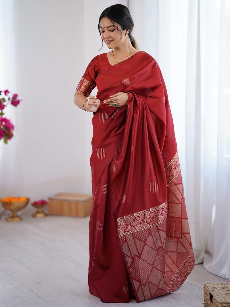 Satrani Women's Weaving Banarasi Silk Saree with Unstitched Blouse Piece (4830S333N_Maroon) - Image 4
