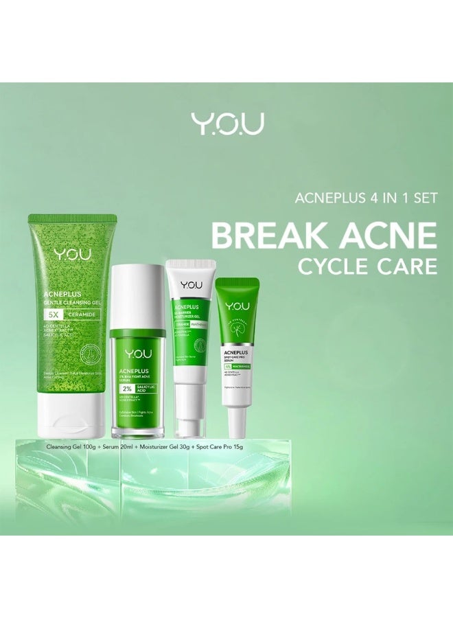 Y.O.U AcnePlus 4-Step Acne Care Routine | Gentle Cleansing Gel | 2% BHA Fight Acne Serum | B5 Barrier Moisturizer Gel | Spot Care Pro Serum - Image 1