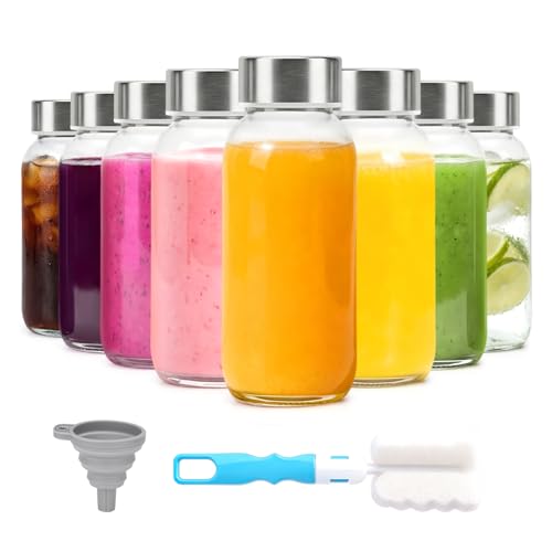 Luxfuel 8 oz Glass Water Bottles with Lids, 8 Pack Small Glass Juice Bottles with Stainless Steel Caps & Funnel, Leak-Proof Containers for Juicing, Milk, Ginger Shots, Smoothies, Wellness Drinks - Image 1