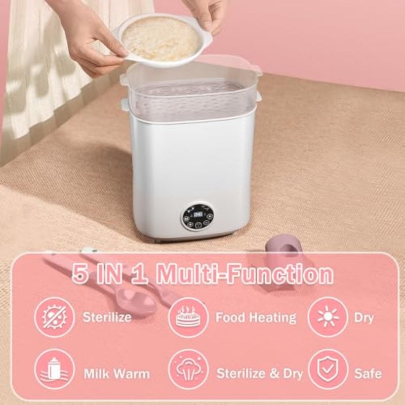 Baby Bottle Sterilizer and Dryer for Home Use, Stainless Steel, White, 5-in-1 Large Capacity with 2 Layers Steam Sterilization and Fast Drying - Image 3