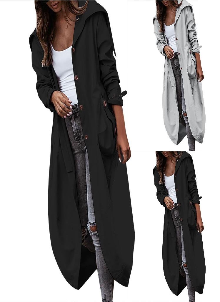 Eckek - Women's Solid Colour Loose Casual Temperament Hooded Mackintosh Cloth Windbreaker Jacket - Image 1