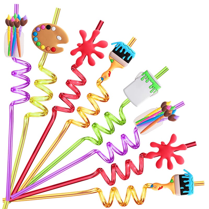 25 Reusable Art Painting Straws for Sip and Paint Brushes Birthday Party Supplies Decorations FavorsWelcome Back to School Party Supplies Gift with 2 Cleaning Brushes