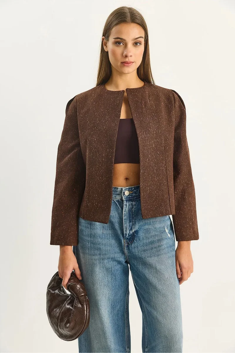 بيانكو لوتشي LUCCI Textured Open Collar Lined Jacket