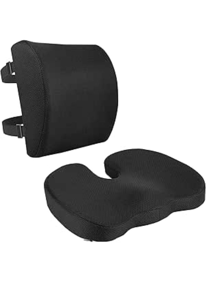 Memory Foam Lumbar Support Pillow and Seat Cushion Set – Ergonomic Office Chair & Car Seat Back Support for Long Sitting Comfort - Image 1