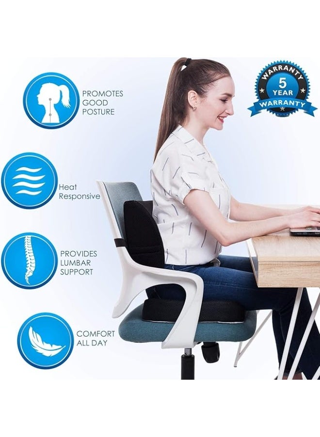 Memory Foam Lumbar Support Pillow and Seat Cushion Set – Ergonomic Office Chair & Car Seat Back Support for Long Sitting Comfort - Image 2