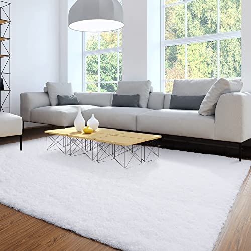 Merelax Soft Modern Indoor Large Shaggy Rug for Livingroom Bedroom Dorm Kids Room Home Decorative NonSlip Plush Fluffy Furry Fur Area Rugs Comfy Nursery Accent Floor Carpet 6x9 Feet White