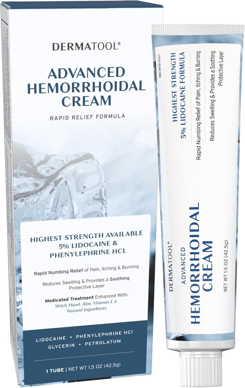 DERMATOOL Hemorrhoid Treatment - Advanced Hemorrhoid Cream 5% Lidocaine & Phenylephrine - Hemorrhoid Shrinking Treatment - Rapid Relief of Pain, Swelling, Bleeding, Itching and Burning - Fissure & Hemorrhoids 