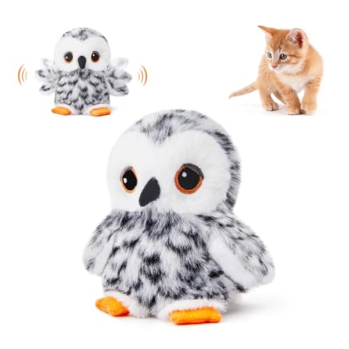 Potaroma Flapping Owl Cat Toys No Flying Lifelike Bird Chirp Rechargeable Touch Activated Kitten Toy Interactive Catnip Kicker Exercise Toys 40 for All Breeds - Image 1
