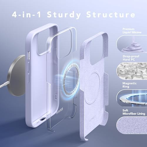 GONEZ Magnetic for iPhone 14 Pro Case, [Compatible with MagSafe] Anti-Scratch Microfiber Lining & Screen Protector, Shockproof Slim Phone Silicone Cover 6.1 inch, Lilac - Image 4