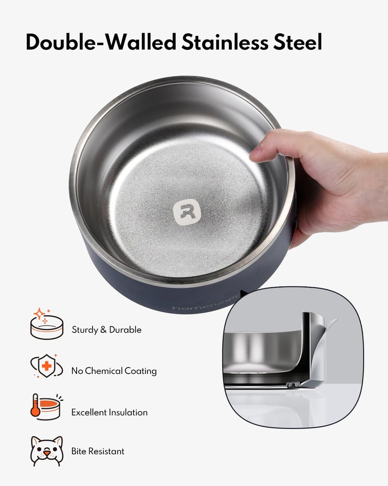 HomeRunPet Dog Bowls, Durable Dishwasher Safe Double Wall Metal Insulated Stainless Steel Food Water Bowls with Non-Slip Rubber Base, Ideal for Small Medium and Large Dogs (32oz, Navy) - Image 3