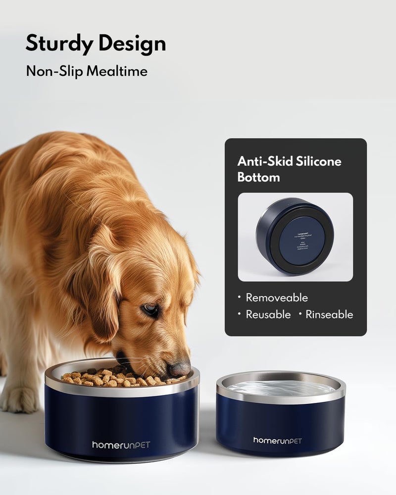HomeRunPet Dog Bowls, Durable Dishwasher Safe Double Wall Metal Insulated Stainless Steel Food Water Bowls with Non-Slip Rubber Base, Ideal for Small Medium and Large Dogs (32oz, Navy) - Image 4
