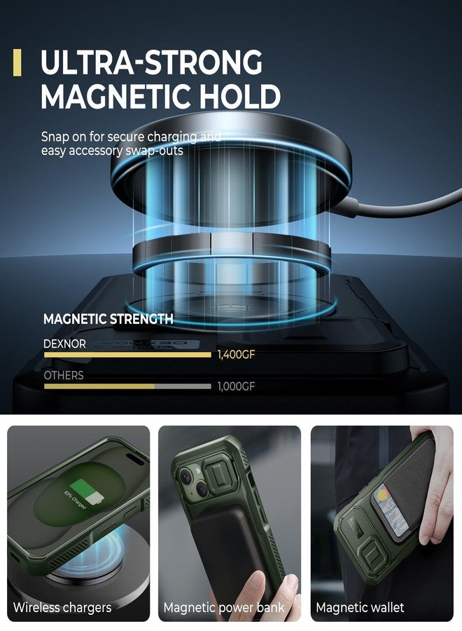 Dexnor for iPhone 15 Case with Slide Camera Cover & Adjustable Kickstand & Built-in Screen Protector, Magnetic Rugged Shockproof Bumper Cases Heavy-duty Magnetic Protective Cover,Army Green - Image 3