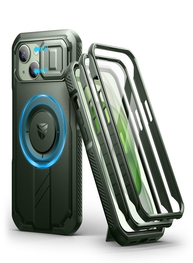 Dexnor for iPhone 15 Case with Slide Camera Cover & Adjustable Kickstand & Built-in Screen Protector, Magnetic Rugged Shockproof Bumper Cases Heavy-duty Magnetic Protective Cover,Army Green - Image 1