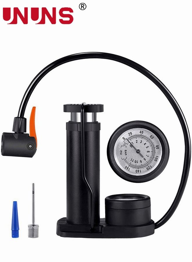 UNUNS Household Hand Pump Bike with Gauge Foot - Portable Bicycle Tire 160 PSI Air Multi-function Home for Basketball/Football/Motorcycles/Car - Image 1
