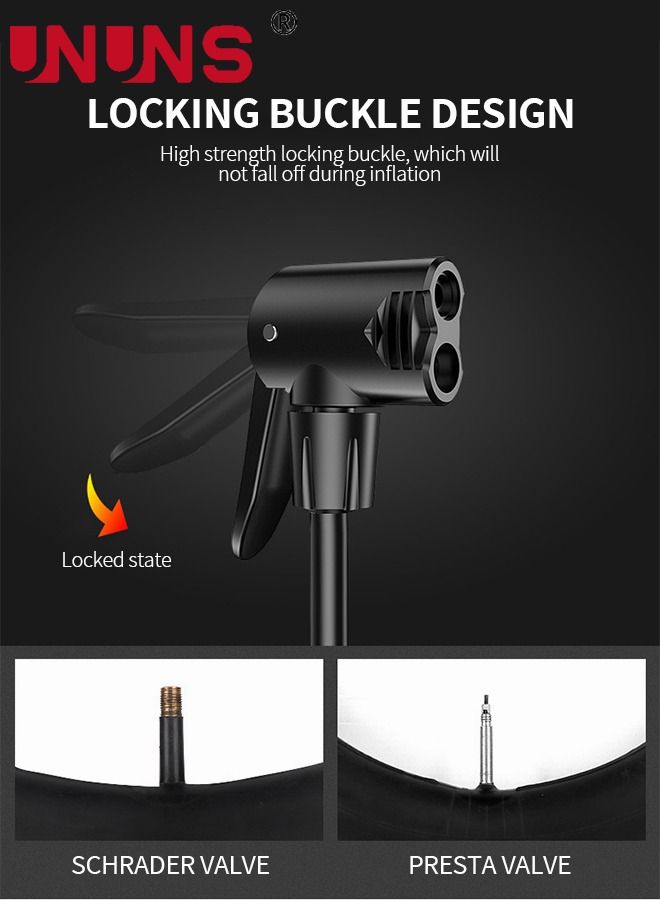 UNUNS Household Hand Pump Bike with Gauge Foot - Portable Bicycle Tire 160 PSI Air Multi-function Home for Basketball/Football/Motorcycles/Car - Image 4