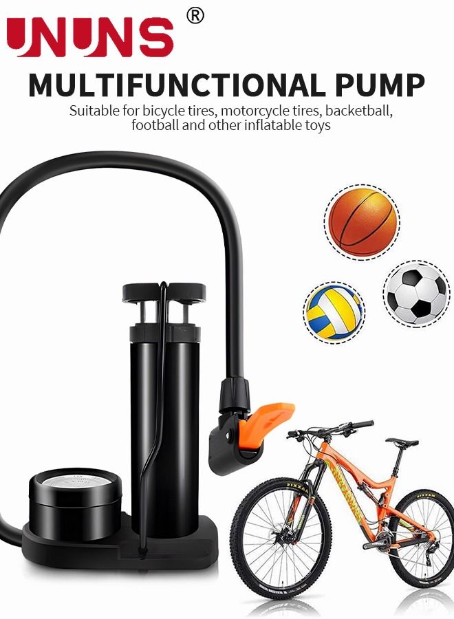 UNUNS Household Hand Pump Bike with Gauge Foot - Portable Bicycle Tire 160 PSI Air Multi-function Home for Basketball/Football/Motorcycles/Car - Image 2