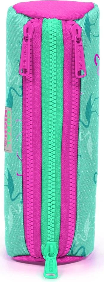 كورال هاي Kids Aqua Green Neon Pink Flamingo Patterned Three Compartment Pencil Bag