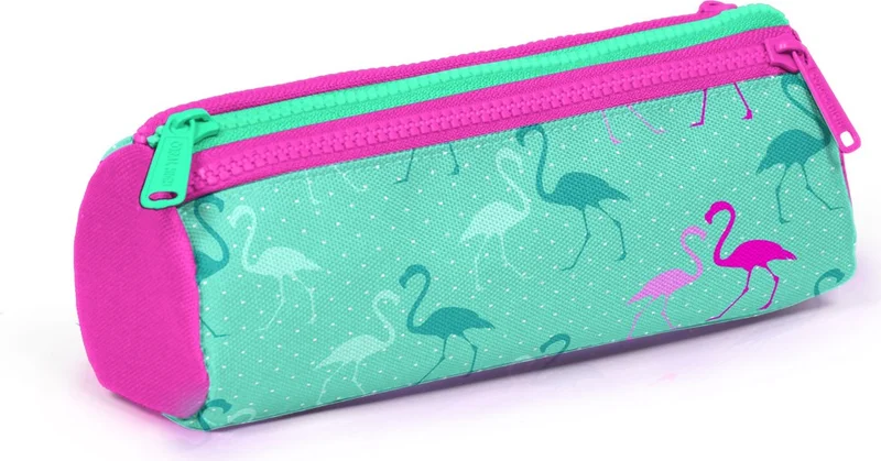 كورال هاي Kids Aqua Green Neon Pink Flamingo Patterned Three Compartment Pencil Bag