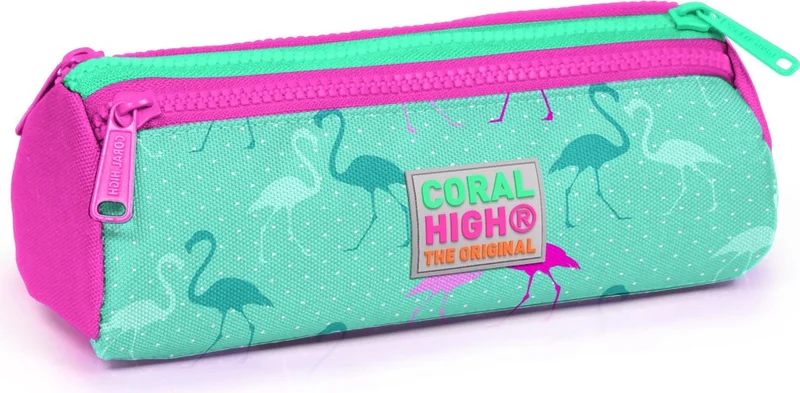 كورال هاي Kids Aqua Green Neon Pink Flamingo Patterned Three Compartment Pencil Bag