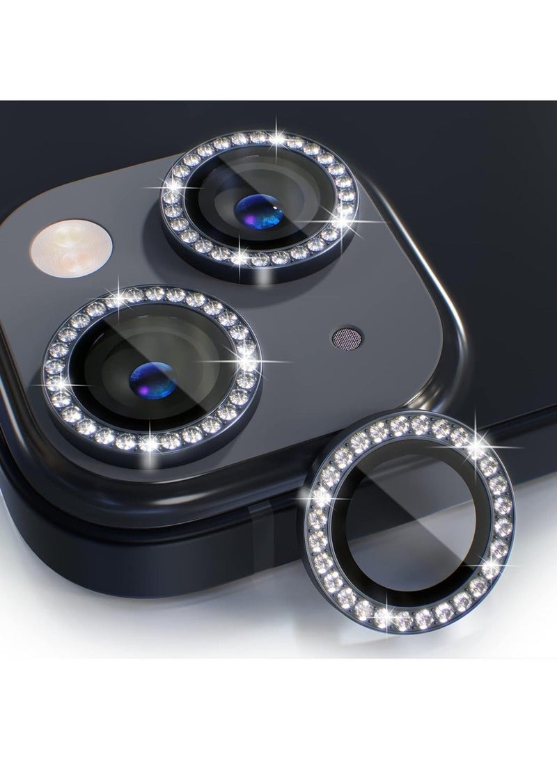 iPhone 15 /iPhone 15 Plus Camera Lens Protector Bling, 9H Tempered Glass Shockproof Camera Cover Screen Protection Metal Ring Decoration Mobile Phone Accessories 2 Capsules - Image 1