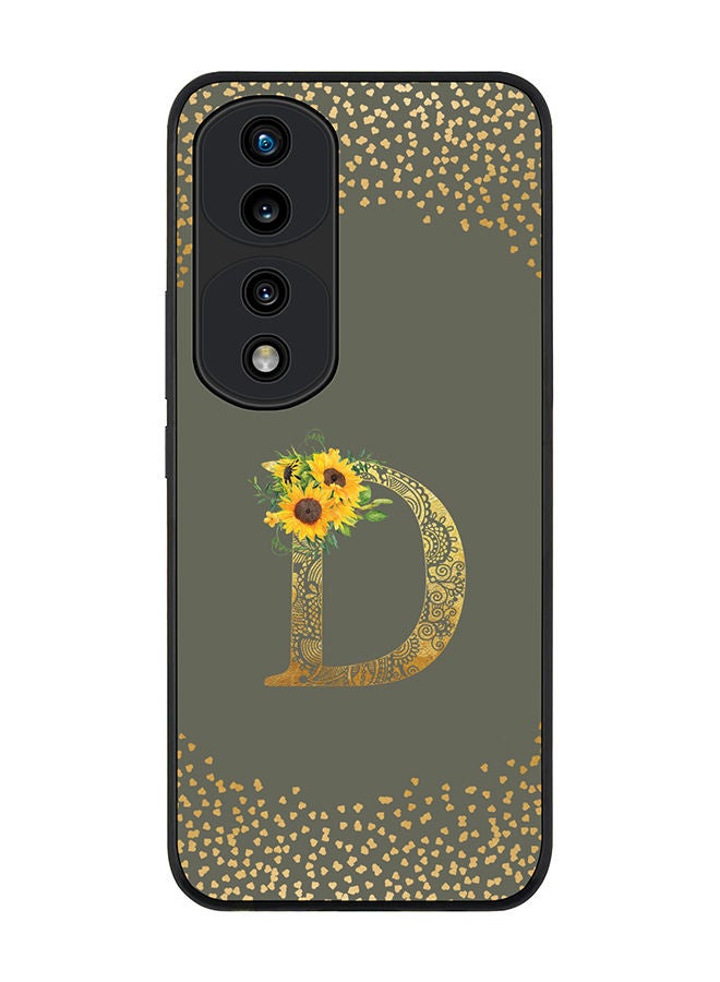 Stylizedd Rugged Black edge case for Honor 70 Pro Slim fit Soft Case Flexible Rubber Edges Anti Drop TPU Gel Thin Cover - Custom Monogram Initial Letter Floral Pattern Alphabet - D (Olive Green ) - Image 1