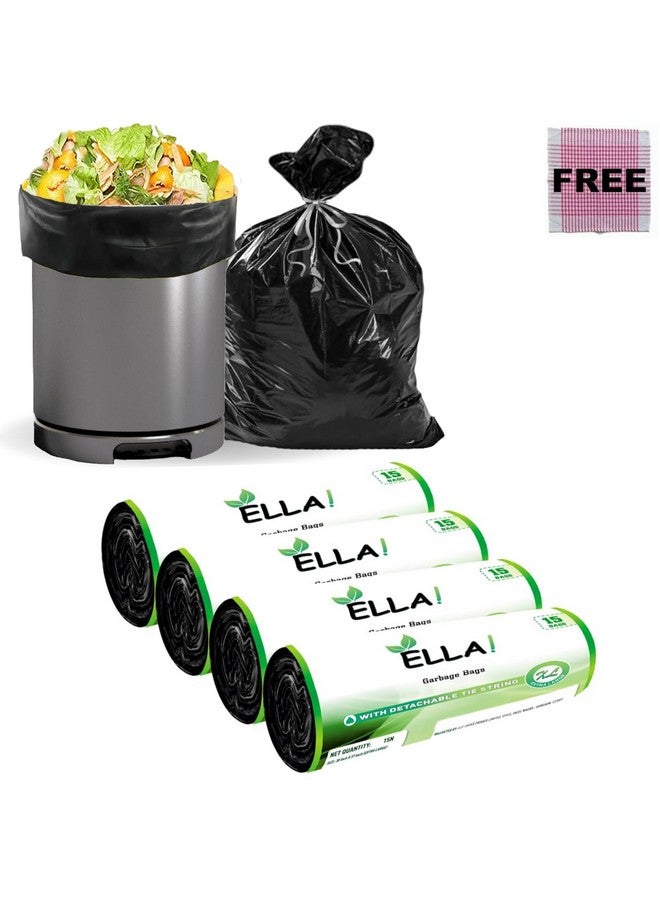 ELLA Ella Garbage Bags 30 x 37 Inches (Extra Large) 60 Bags 4 Rolls Black Color With Check Duster Cloth Free  - Image 1