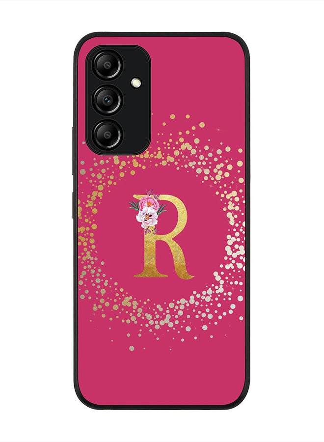 Stylizedd Rugged Black edge case for Samsung Galaxy A54, Slim fit Rubber Edges  -  Custom Monogram Initial Letter Floral Pattern Alphabet - R  (Dark Pink Rose ) - Image 1