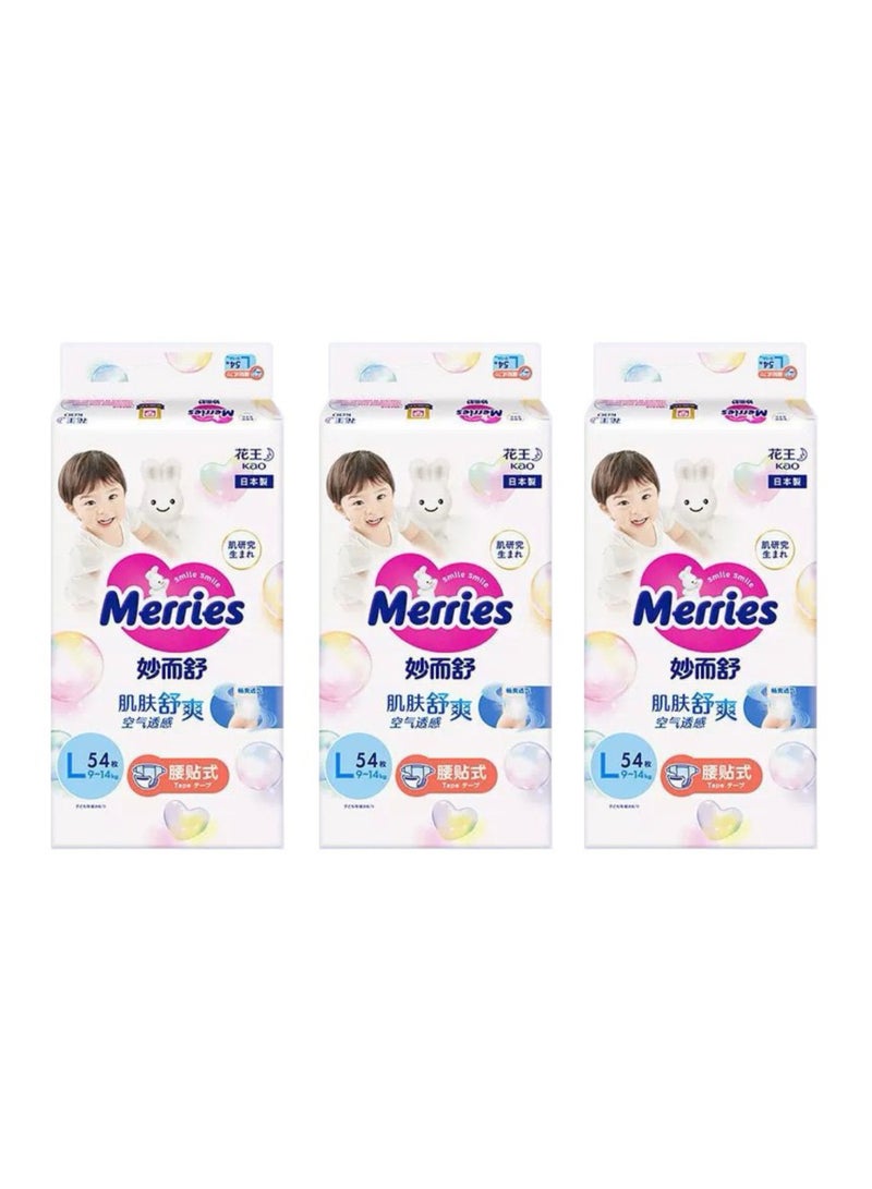 Merries Kao diapers L54*3pcs,9-14kg, Japan diapers，The incremental ，Ultra-thin breathable diapers for both girls and boys
