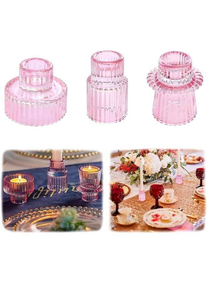 DUNISO 3Pcs Candle Holders，Glass Candle Holders for Taper Candles,Pillar Candles and Tealight Candles,for Table Centerpieces, Wedding Decor and Dinner Party ，Pink  - Image 1