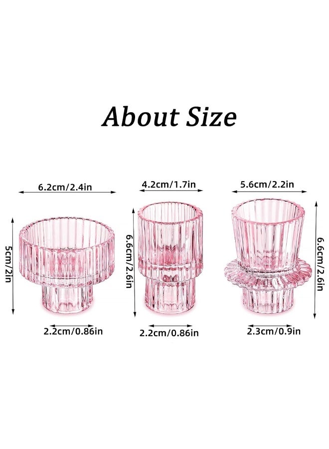 DUNISO 3Pcs Candle Holders，Glass Candle Holders for Taper Candles,Pillar Candles and Tealight Candles,for Table Centerpieces, Wedding Decor and Dinner Party ，Pink  - Image 2