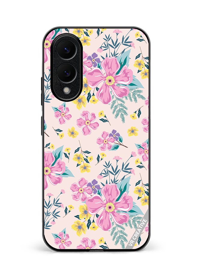 Protective Case Cover For Samsung Galaxy S25 Edge Pink Flowers Seamless Pattern Design Multicolour