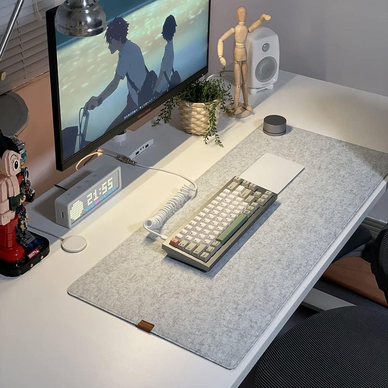 Bright Stone Felt Desk Mat,Non-Slip Mouse Pad, 35.4"x11.8" Office Supplies Desk Protector, Desk Accessories for Home and Office (Light Gray) - Image 3