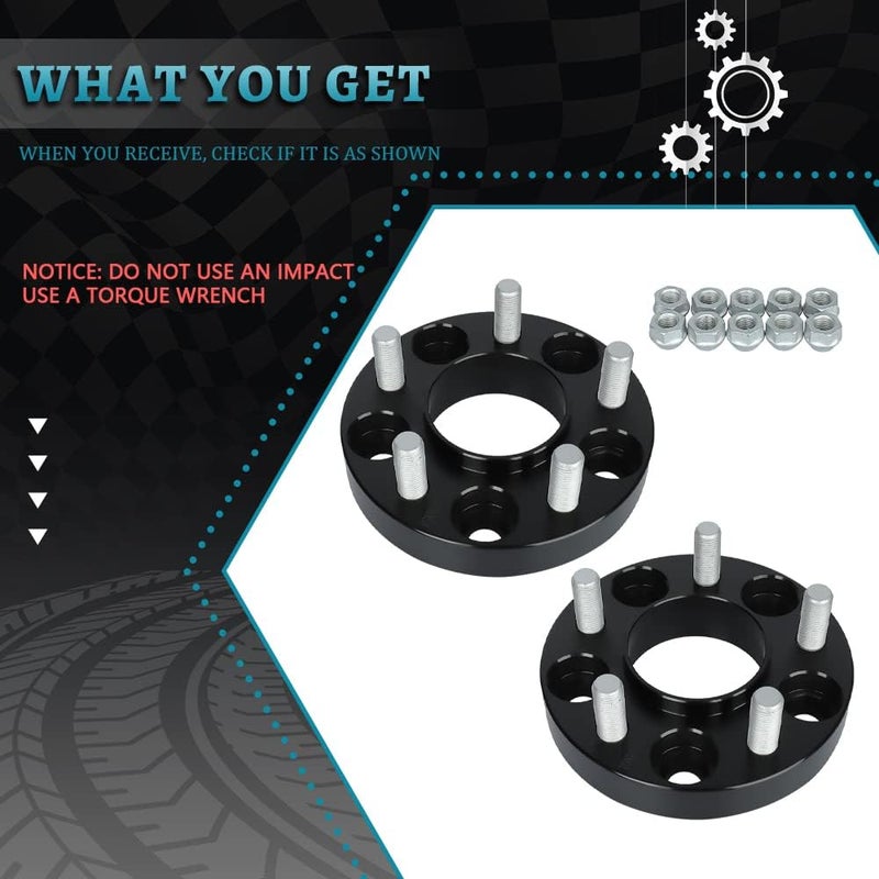 IRONTEK 1in Hubcentric Wheel Spacers 5x114.3mm for Ford Mustang (2015-2021) - Black, 2 Pieces - Image 2
