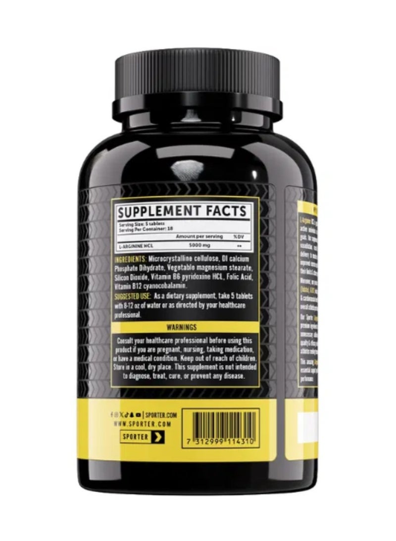 SPORTER L-Arginine 5000mg, 90 Tablets – Supports Endurance, Performance & Muscle Recovery, with B-Vitamins - Image 3